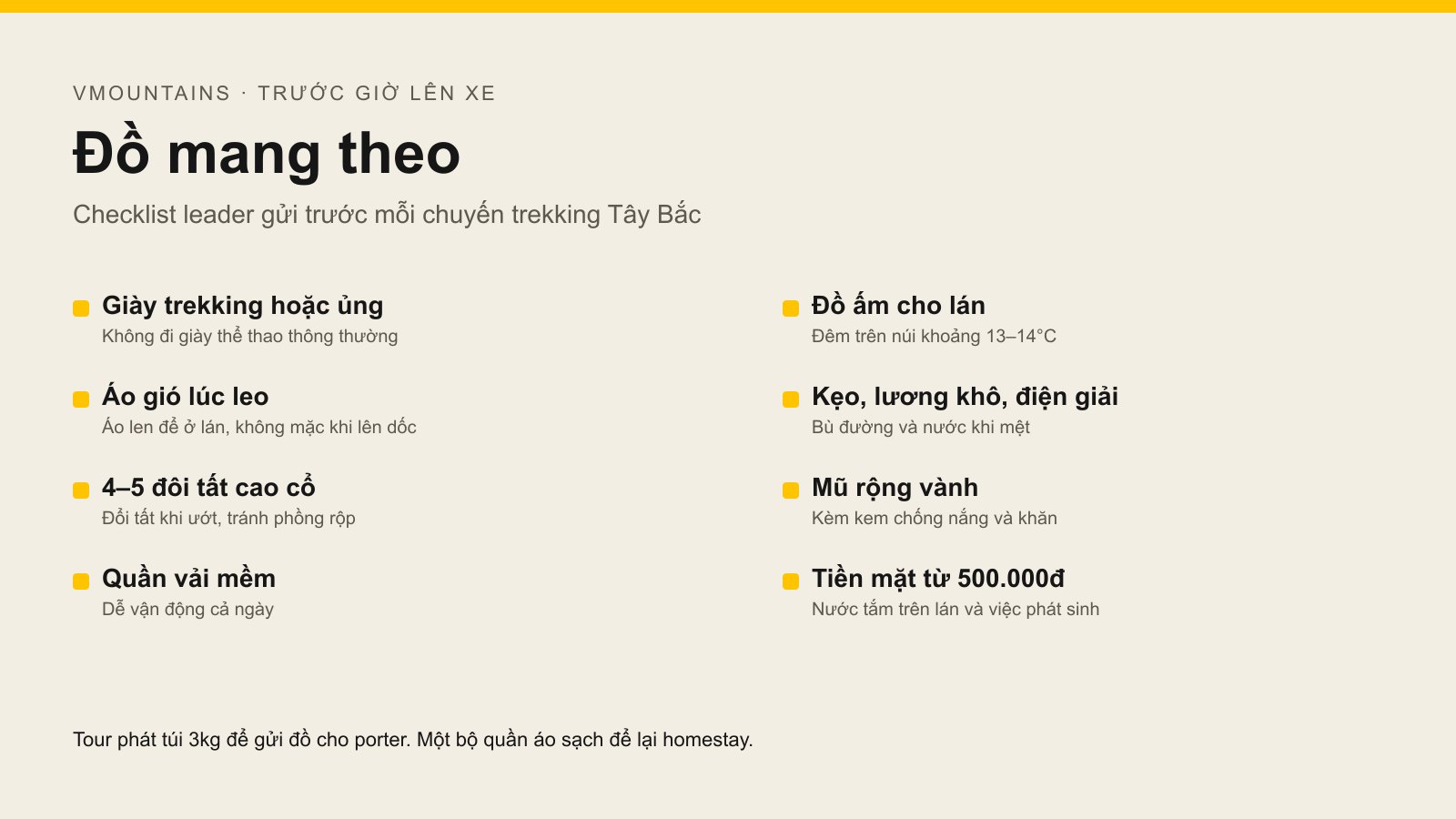 Checklist đồ trekking VMountains trước giờ lên xe
